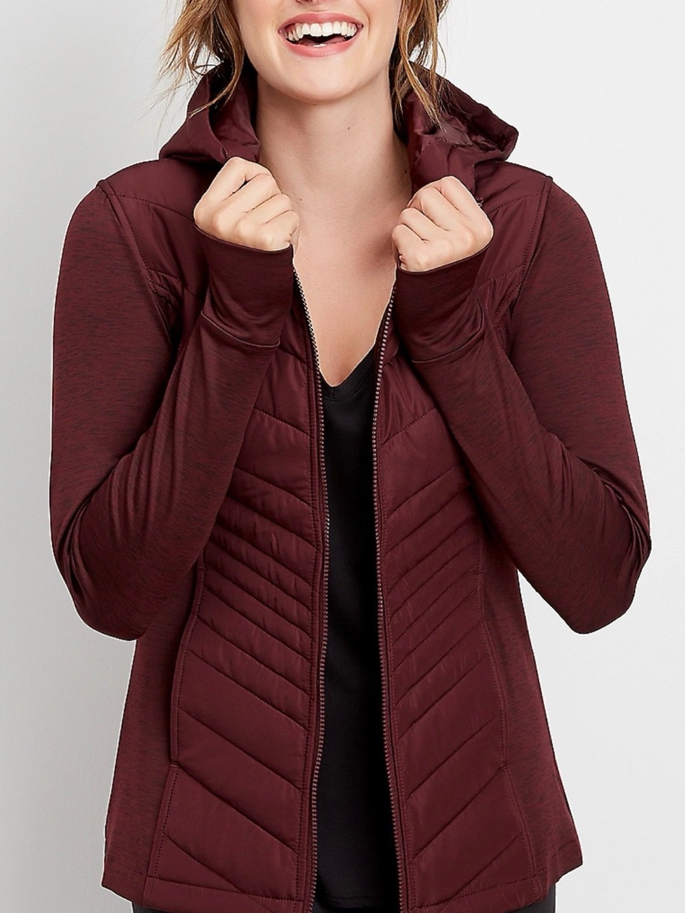 Maurices Hooded Quilted Puffer Jacket - Burgundy